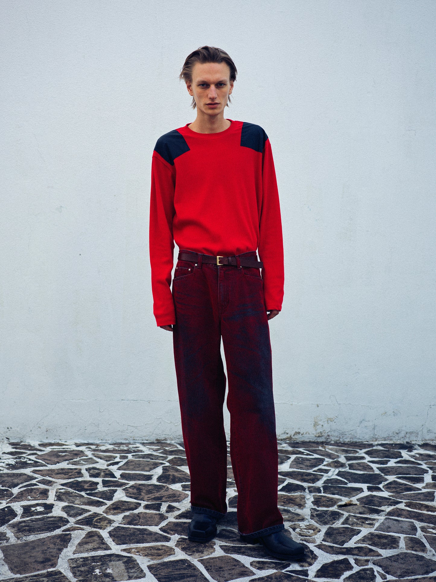 Flocked Denim Pants _ RED