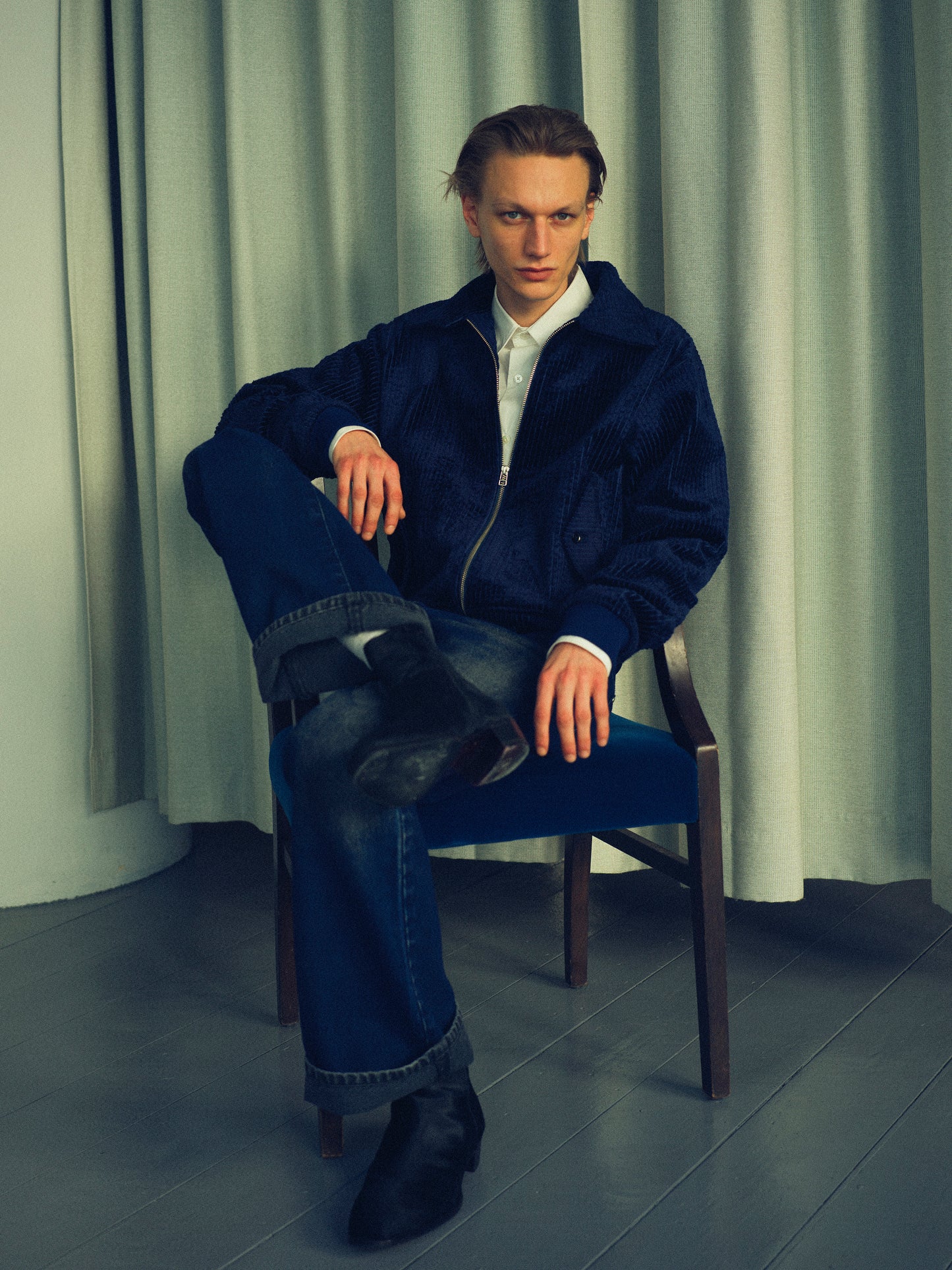 Flocked Denim Pants _ BLUE