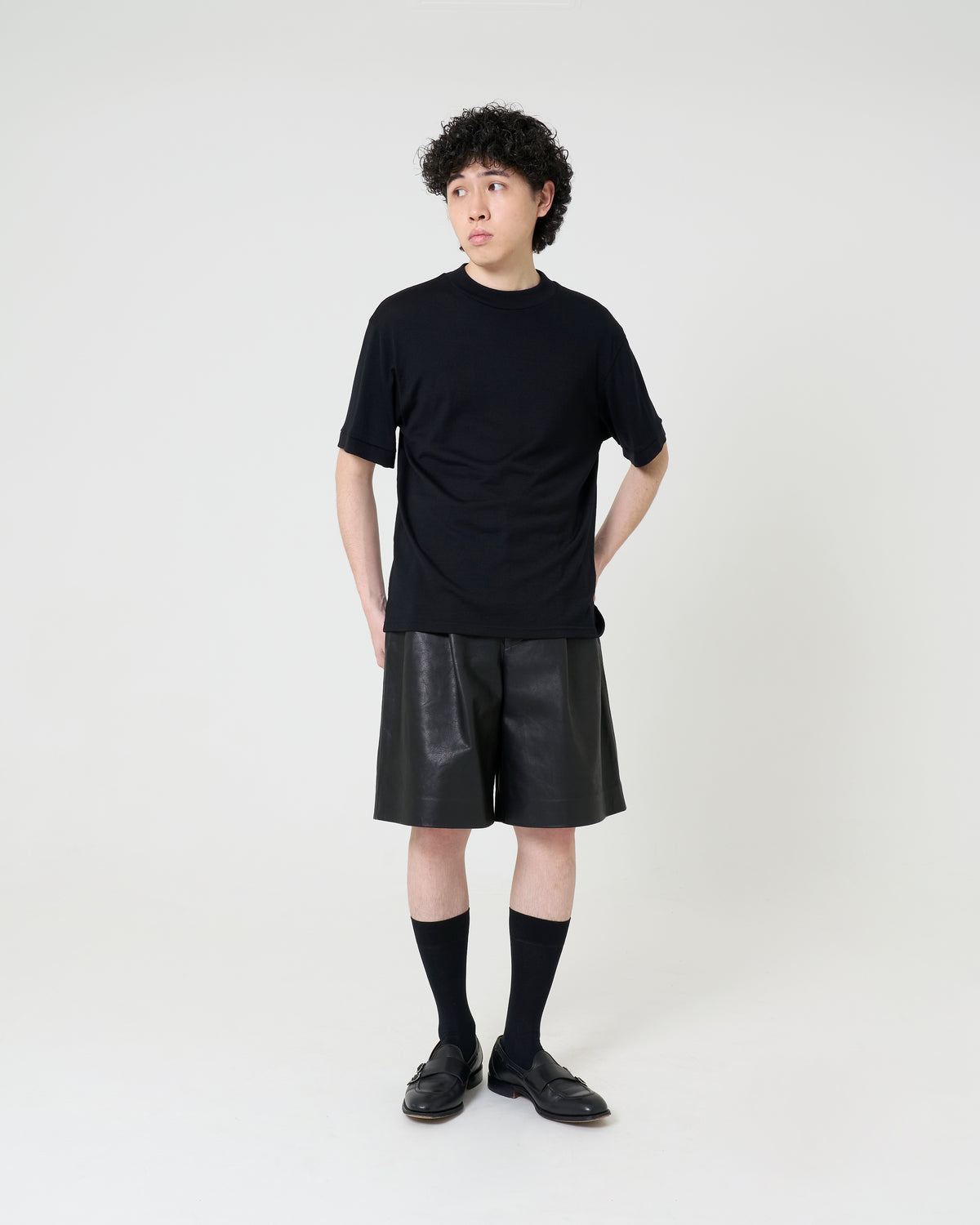 Mock-neck Wool T-Shirt _ BLACK