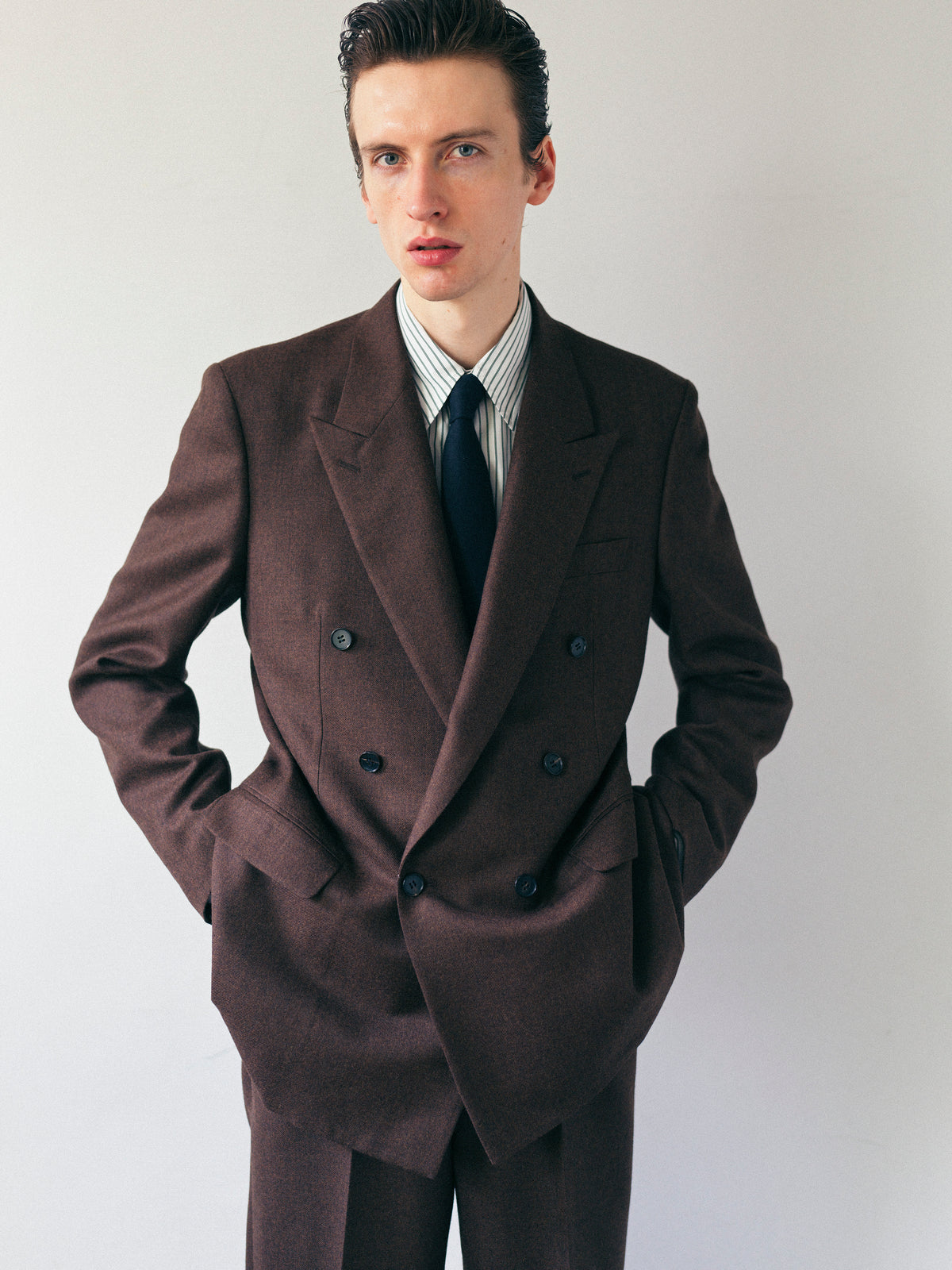 Wool Double Breasted Jacket _ BROWN