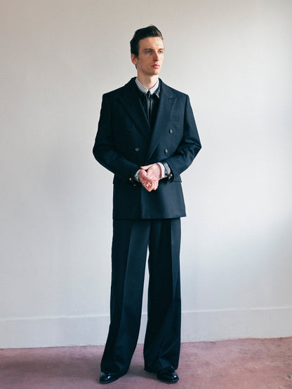 Black Wool Wide Trousers _ Black