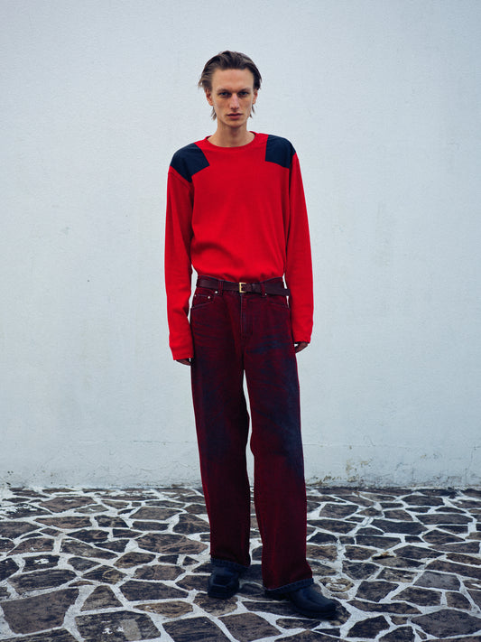 Flocked Denim Pants _ RED