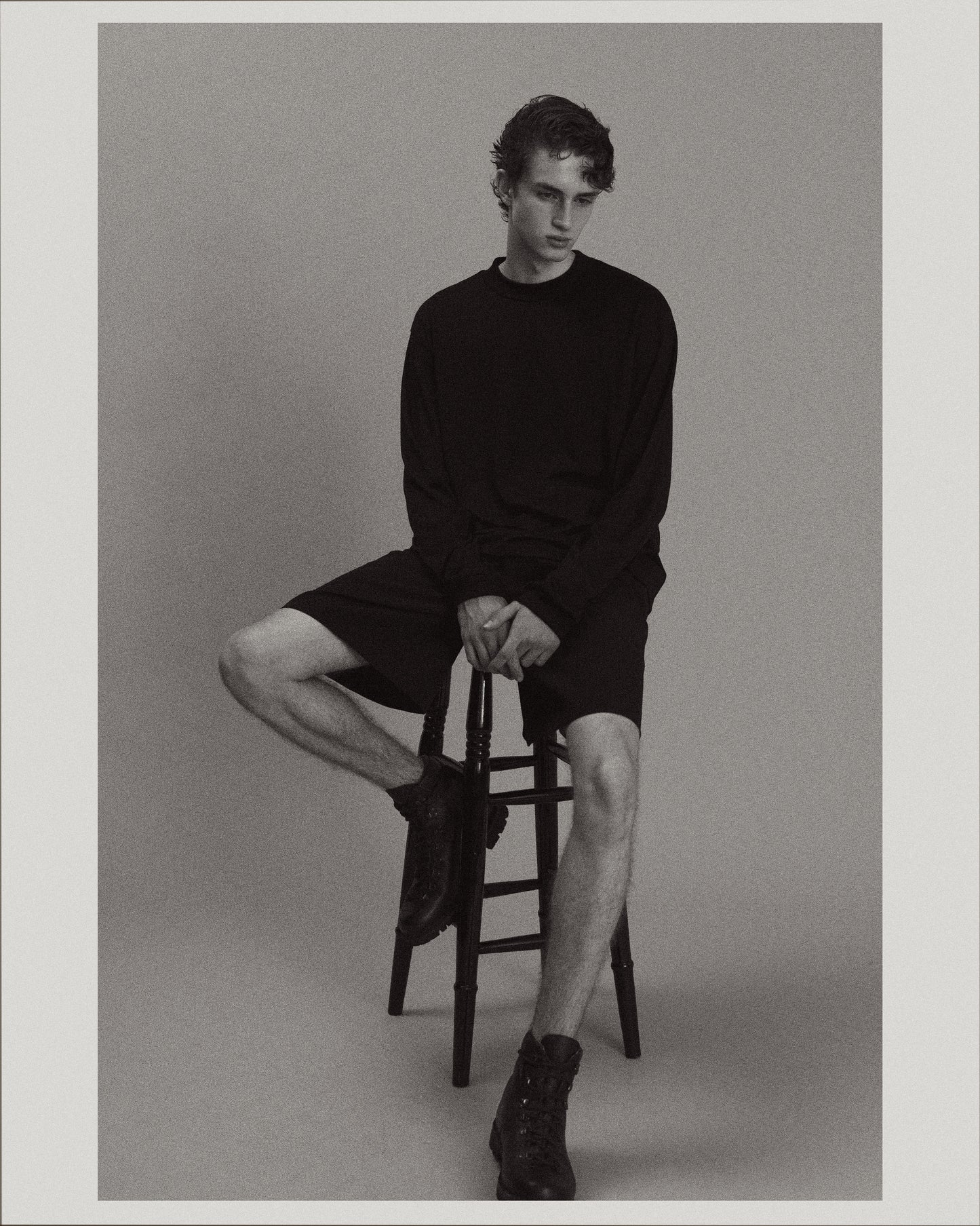 Mock-neck Wool Long T-Shirt _ BLACK