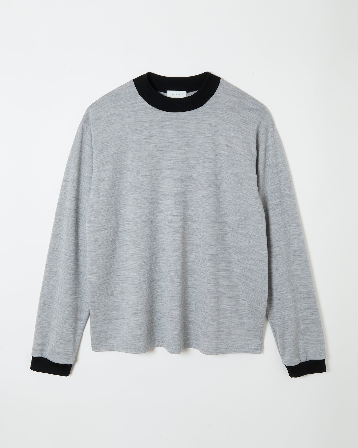 Mock-neck Wool Long T-shirt _ GREY/BLACK