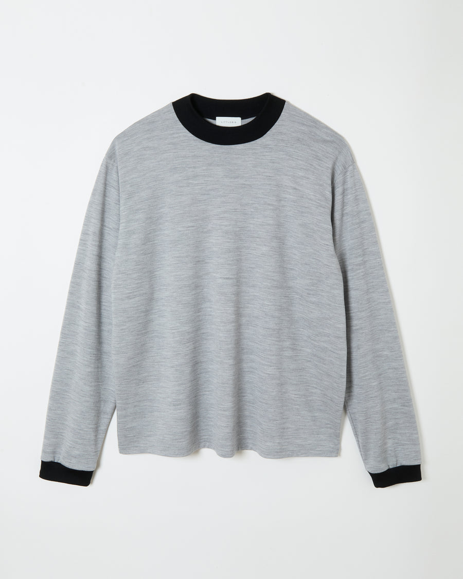 Mock-neck Wool Long T-shirt _ GREY/BLACK