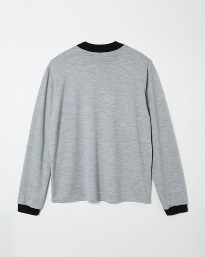 Mock-neck Wool Long T-shirt _ GREY/BLACK