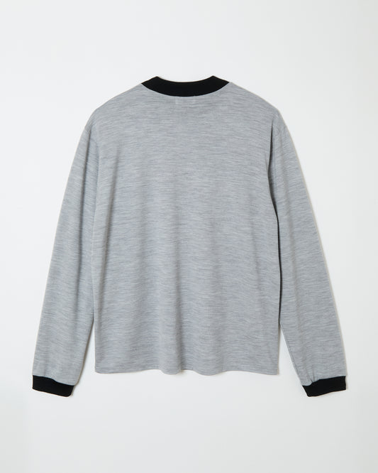 Mock-neck Wool Long T-shirt _ GREY/BLACK