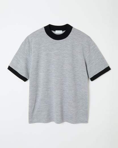 Mock-neck Wool T-shirt _ GREY/BLACK