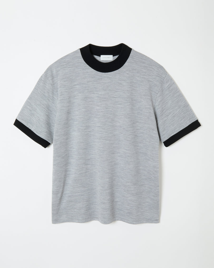 Mock-neck Wool T-shirt _ GREY/BLACK