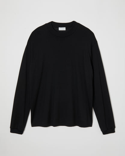 Mock-neck Wool Long T-Shirt _ BLACK