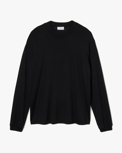 Mock-neck Wool Long T-Shirt _ BLACK
