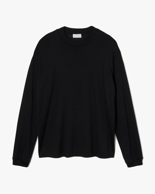 Mock-neck Wool Long T-Shirt _ BLACK