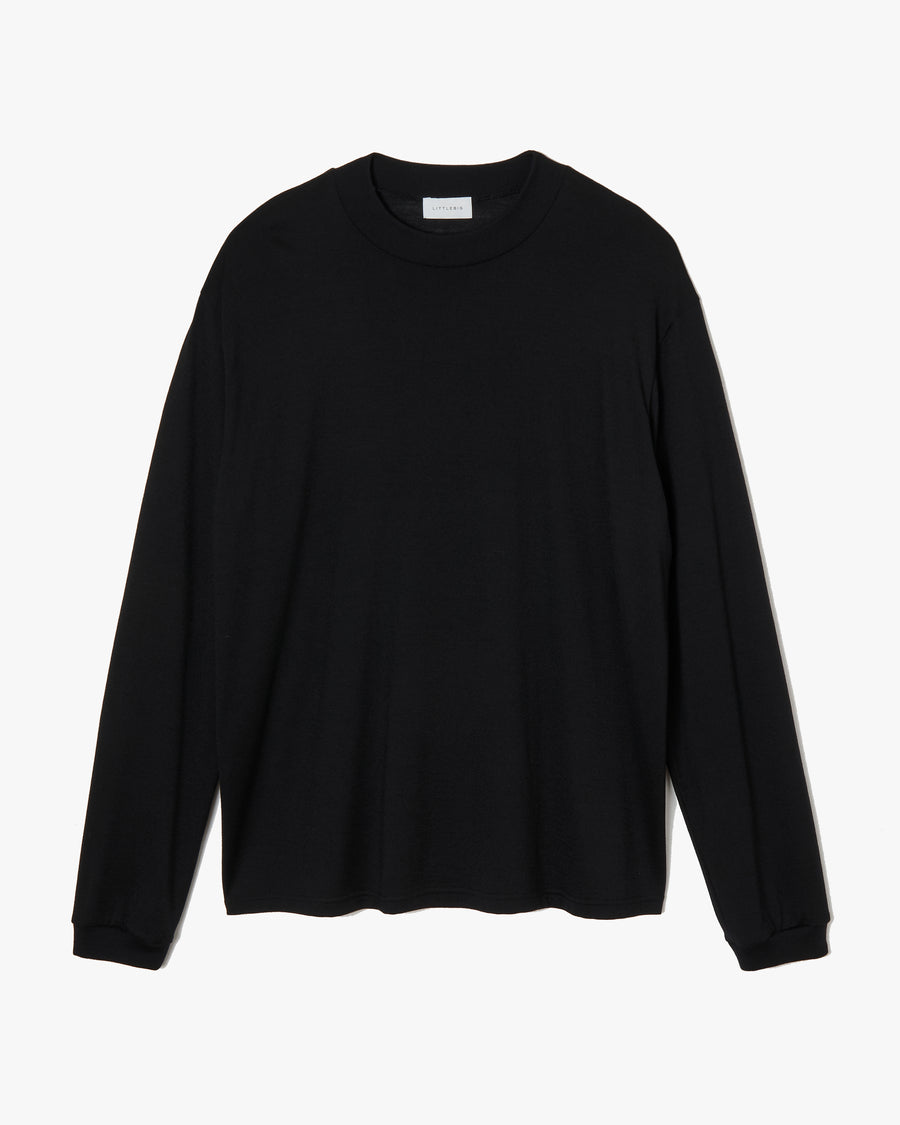 Mock-neck Wool Long T-Shirt _ BLACK