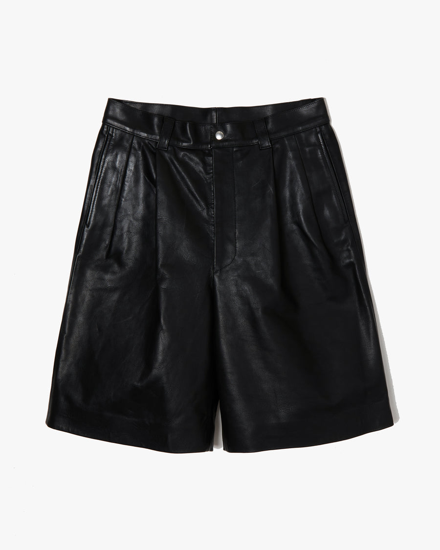 Leather Baggy Shorts _ BLACK