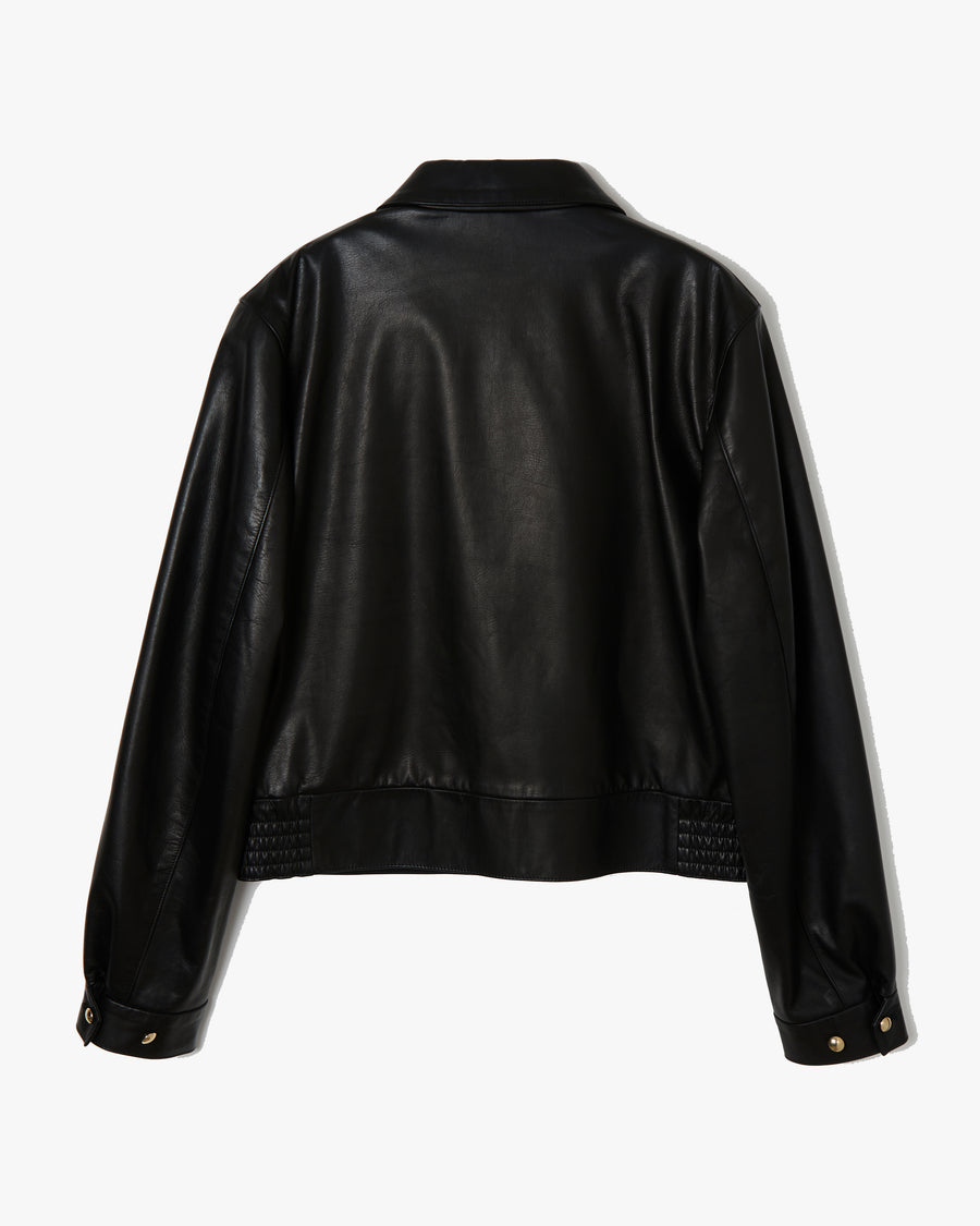 Leather Harrington Jacket _ BLACK