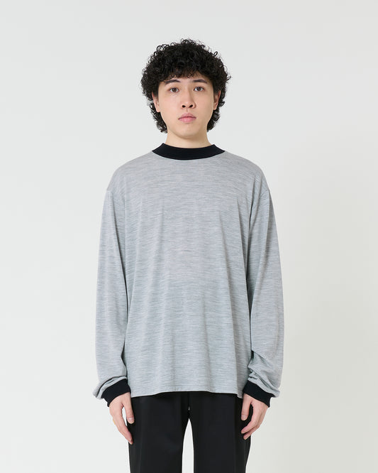 Mock-neck Wool Long T-shirt _ GREY/BLACK