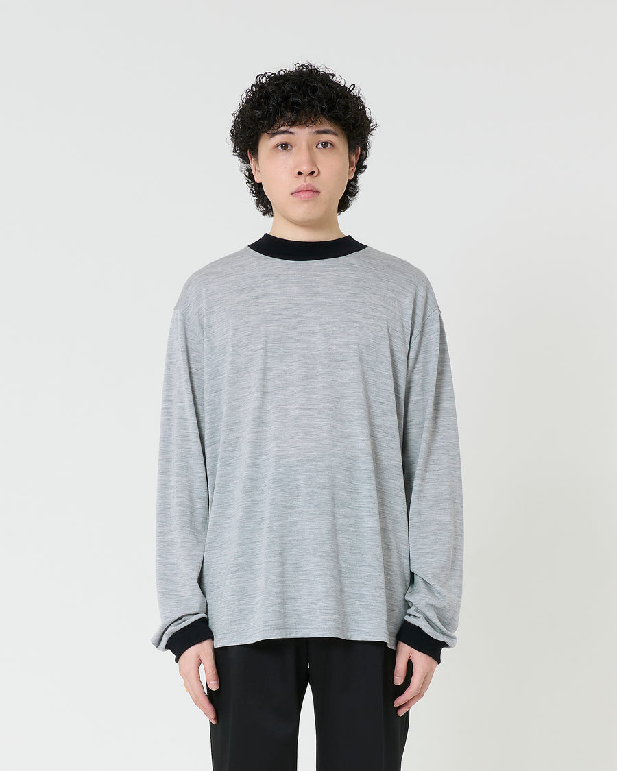 Mock-neck Wool Long T-shirt _ GREY/BLACK