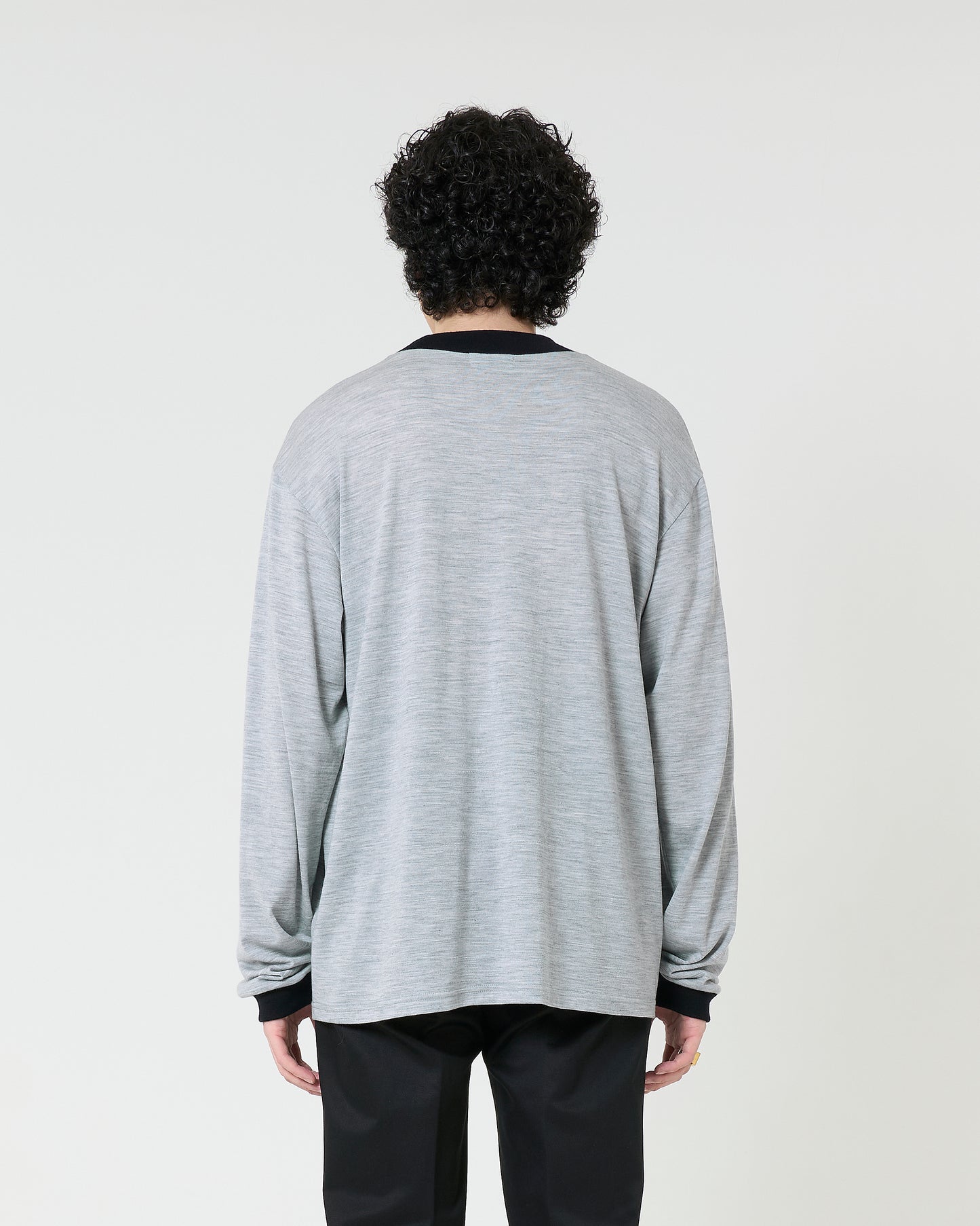 Mock-neck Wool Long T-shirt _ GREY/BLACK