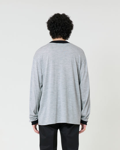 Mock-neck Wool Long T-shirt _ GREY/BLACK