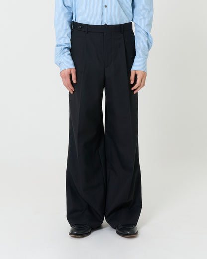 Black Wool Wide Trousers _ Black