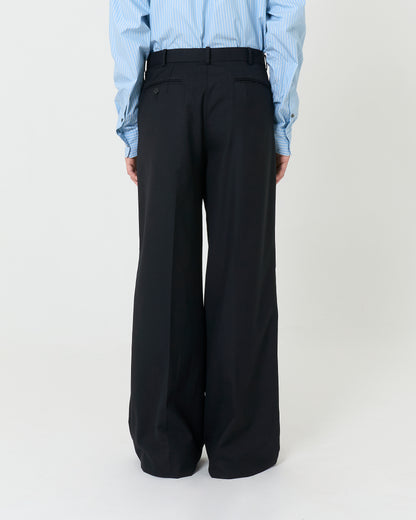 Black Wool Wide Trousers _ Black
