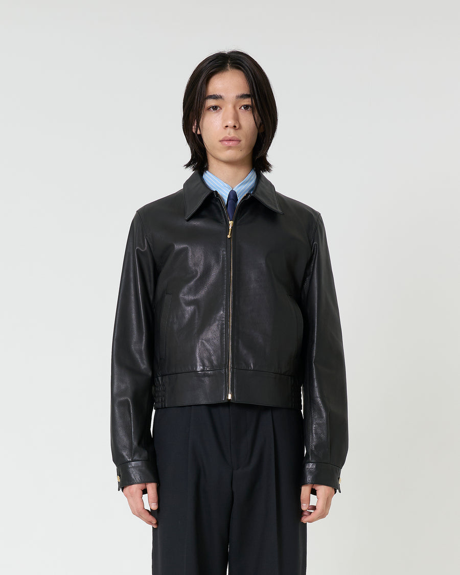 Leather Harrington Jacket _ BLACK