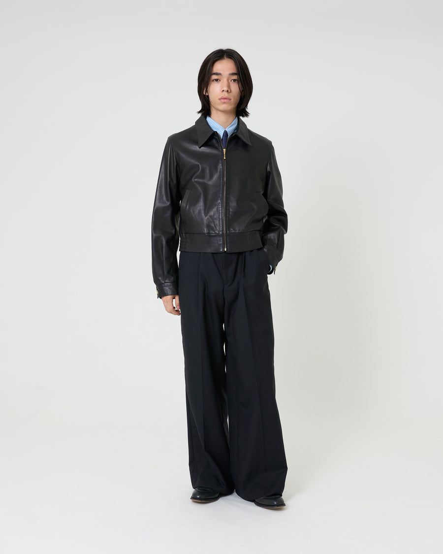 Leather Harrington Jacket _ BLACK