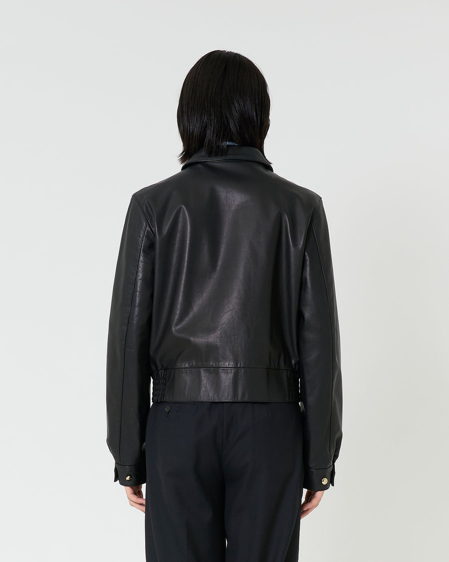 Leather Harrington Jacket _ BLACK