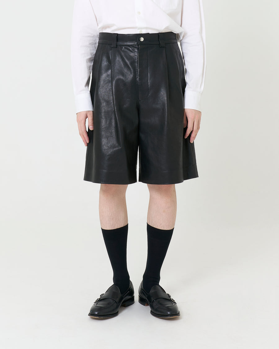 Leather Baggy Shorts _ BLACK