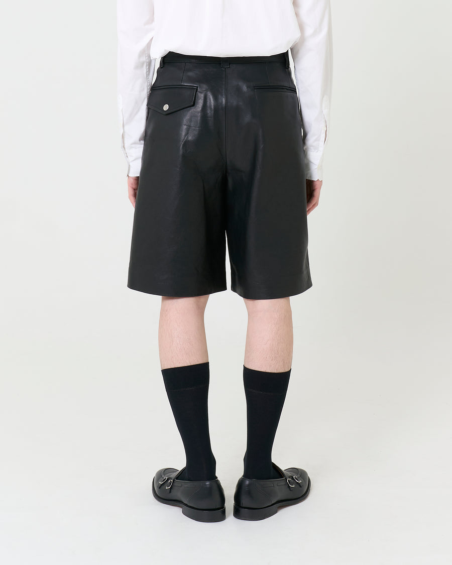 Leather Baggy Shorts _ BLACK