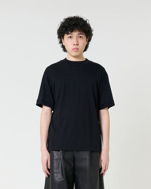 Mock-neck Wool T-Shirt _ BLACK