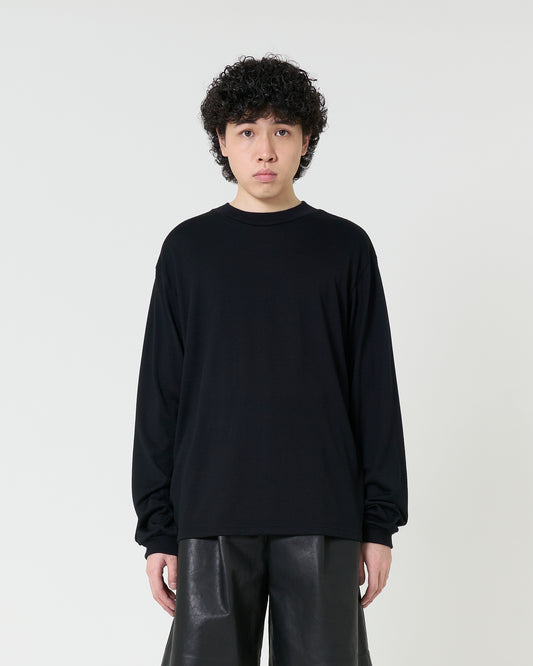 Mock-neck Wool Long T-Shirt _ BLACK