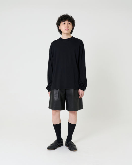Mock-neck Wool Long T-Shirt _ BLACK