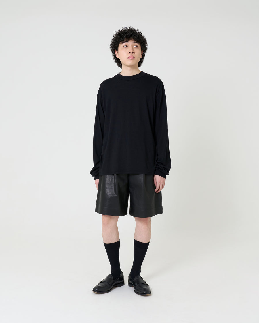 Leather Baggy Shorts _ BLACK