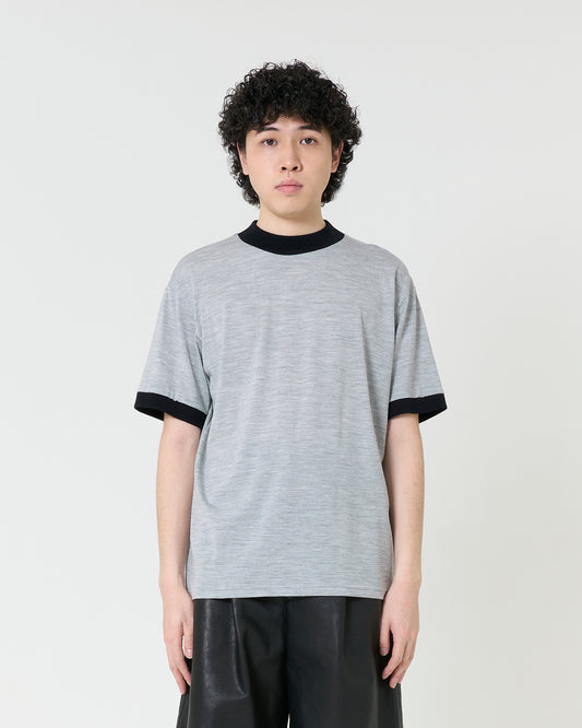 Mock-neck Wool T-shirt _ GREY/BLACK