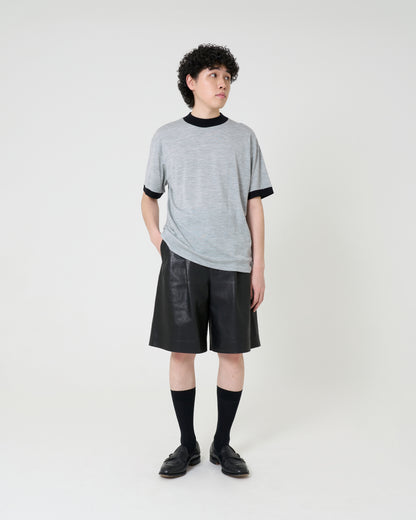 Mock-neck Wool T-shirt _ GREY/BLACK