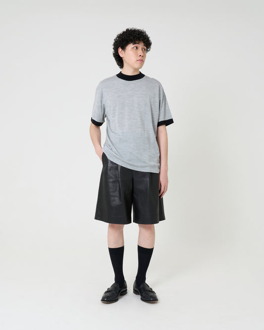 Mock-neck Wool T-shirt _ GREY/BLACK