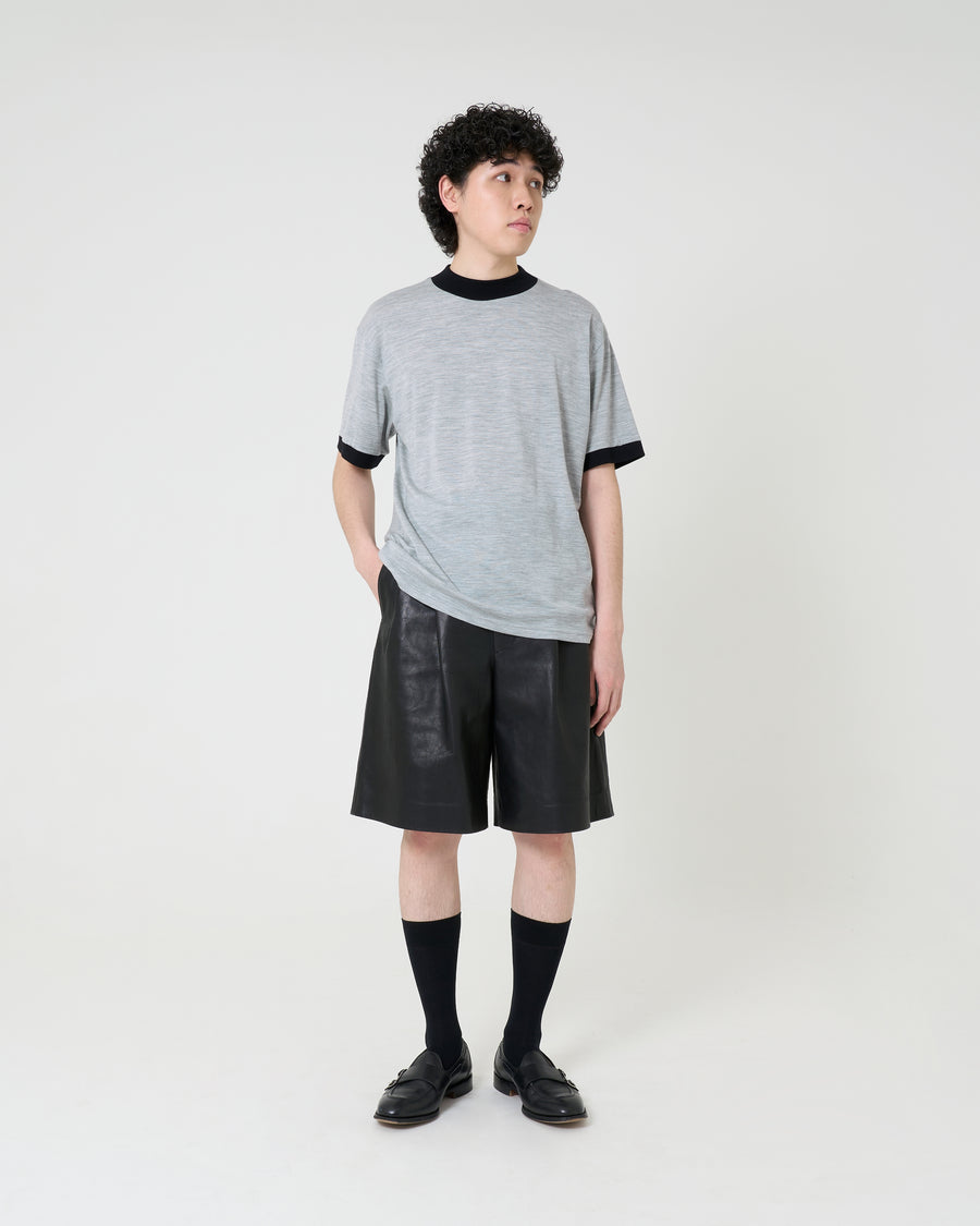 Mock-neck Wool T-shirt _ GREY/BLACK